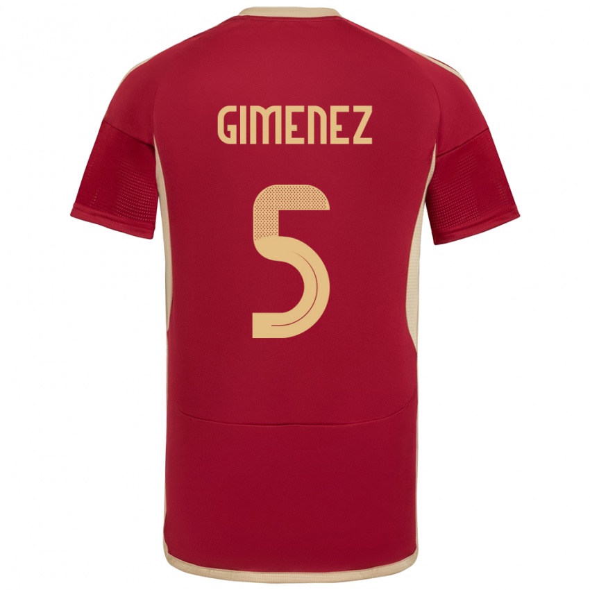 Homem Camisola Venezuela Yenifer Giménez #5 Borgonha Principal 24-26 Camisa