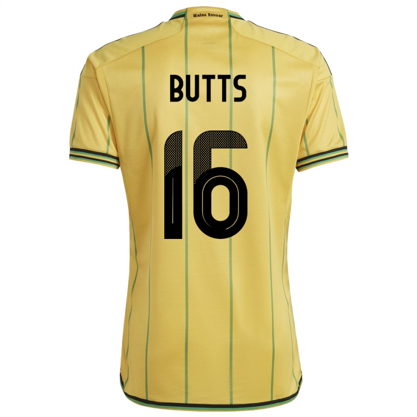 Homem Camisola Jamaica Njeri Butts #16 Amarelo Principal 24-26 Camisa