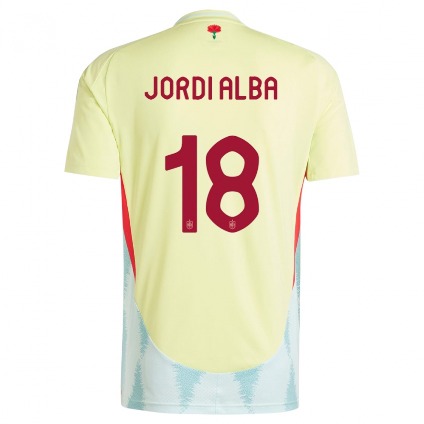 Homem Camisola Espanha Jordi Alba #18 Amarelo Alternativa 24-26 Camisa