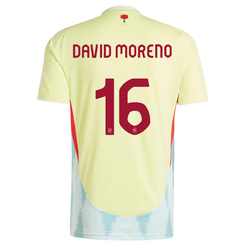 Homem Camisola Espanha Antonio David Moreno #16 Amarelo Alternativa 24-26 Camisa