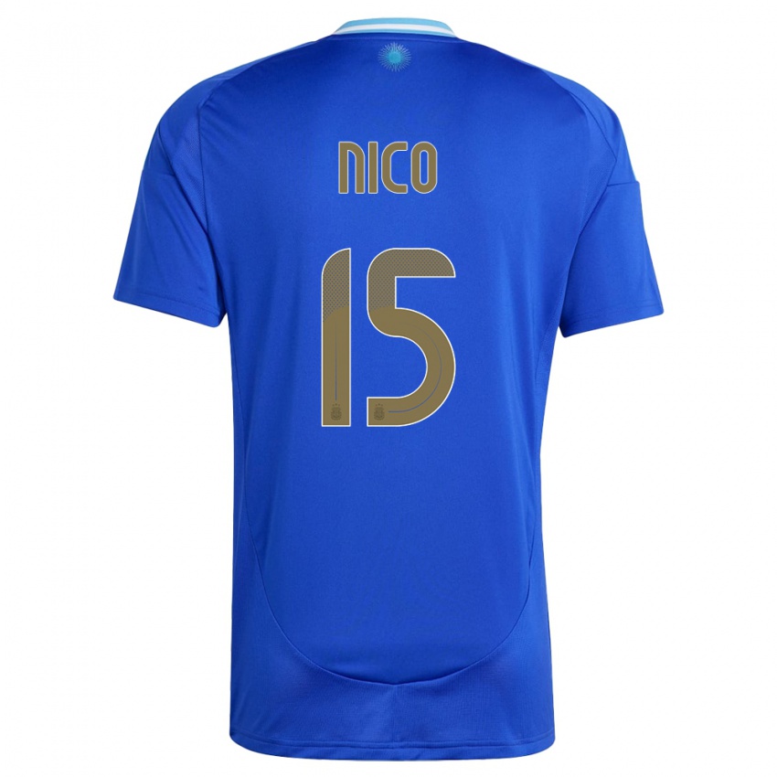 Homem Camisola Argentina Nico #15 Azul Alternativa 24-26 Camisa