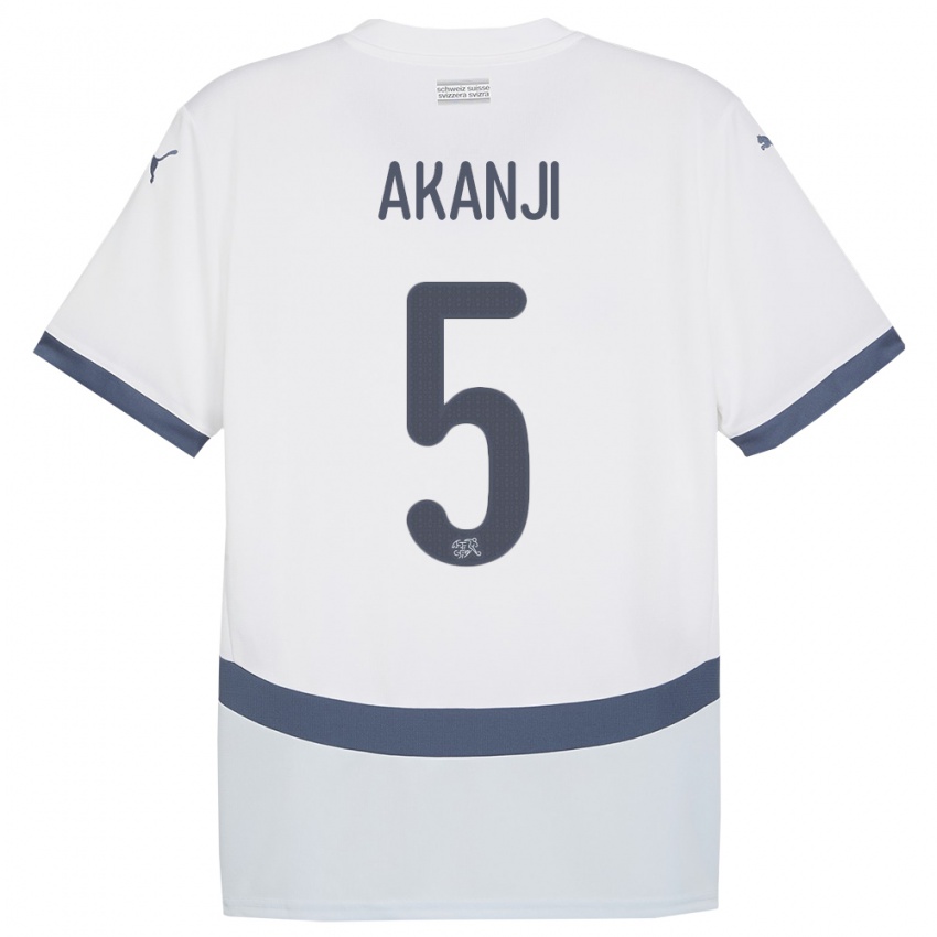 Homem Camisola Suiça Manuel Akanji #5 Branco Alternativa 24-26 Camisa