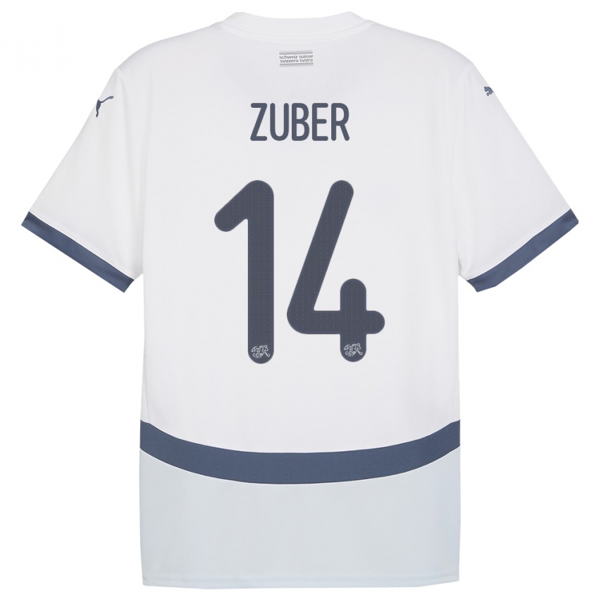 Homem Camisola Suiça Steven Zuber #14 Branco Alternativa 24-26 Camisa