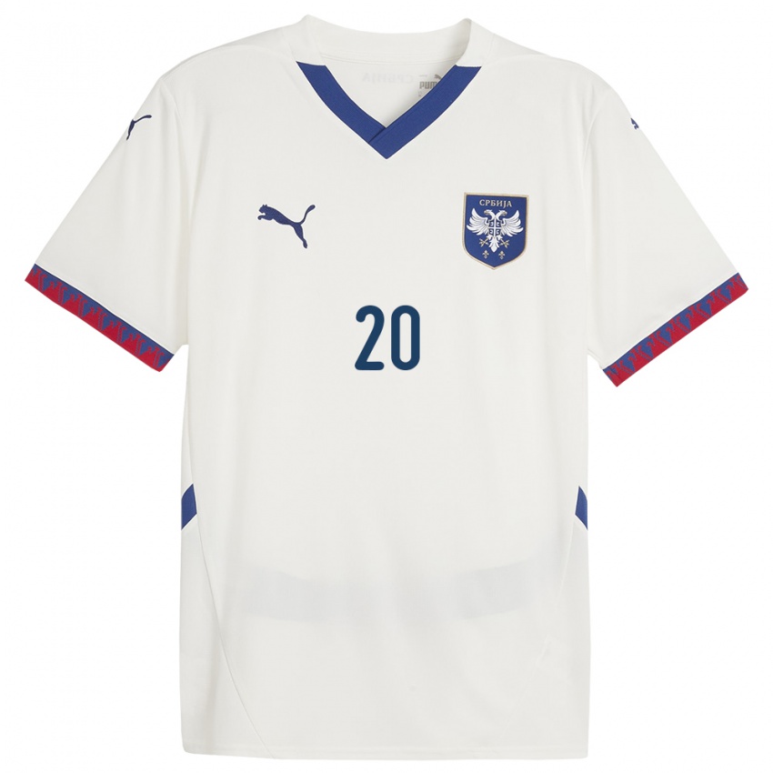 Homem Camisola Sérvia Milan Kovacev #20 Branco Alternativa 24-26 Camisa