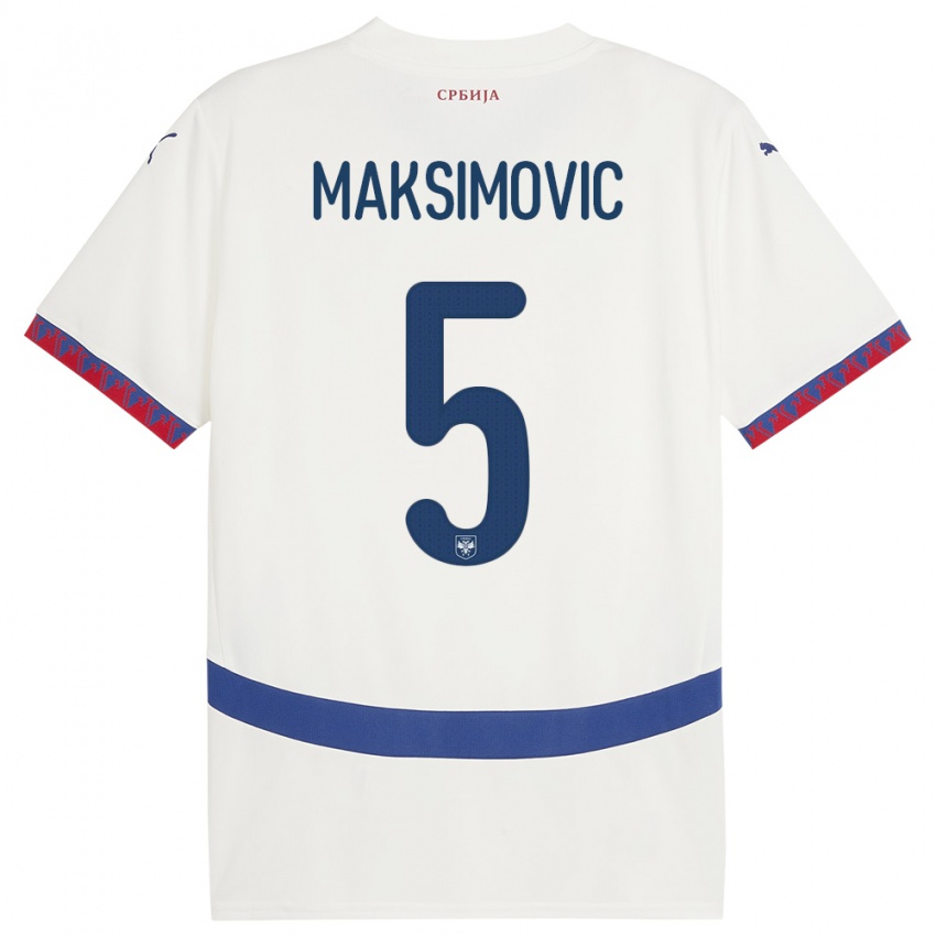 Homem Camisola Sérvia Nemanja Maksimovic #5 Branco Alternativa 24-26 Camisa