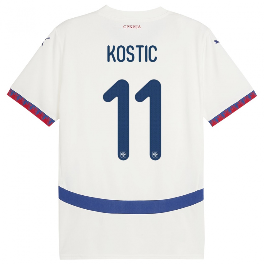 Homem Camisola Sérvia Filip Kostic #11 Branco Alternativa 24-26 Camisa