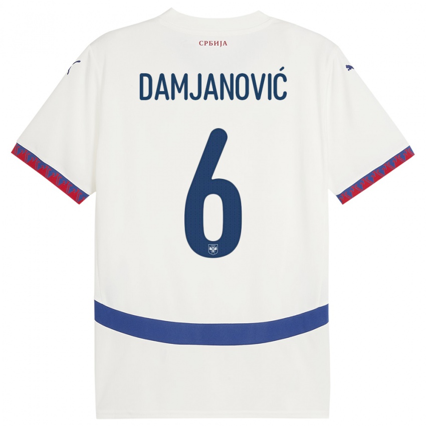 Homem Camisola Sérvia Nevena Damjanovic #6 Branco Alternativa 24-26 Camisa