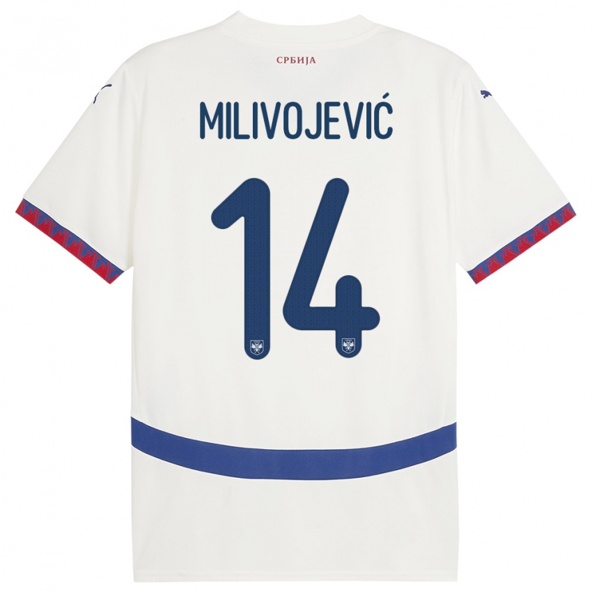 Homem Camisola Sérvia Vesna Milivojevic #14 Branco Alternativa 24-26 Camisa