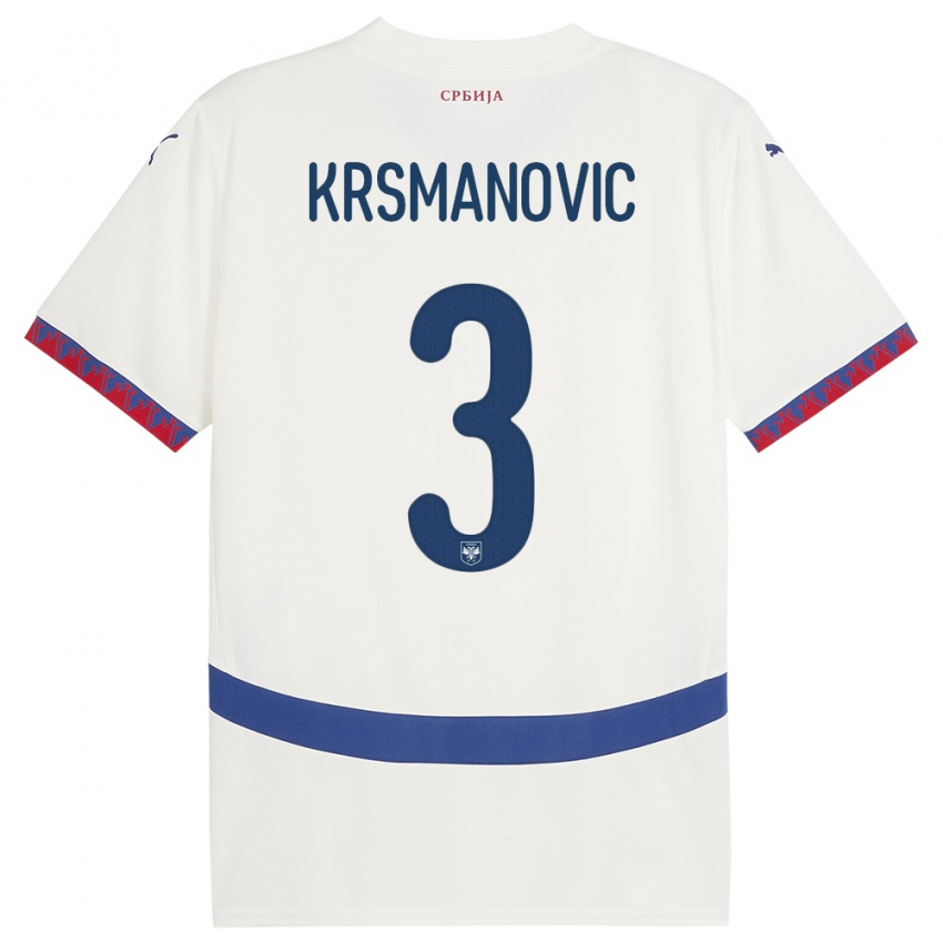 Homem Camisola Sérvia Nemanja Krsmanovic #3 Branco Alternativa 24-26 Camisa