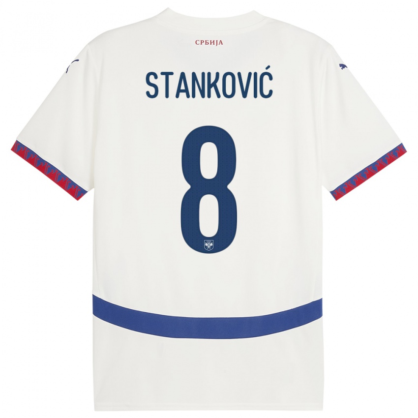 Homem Camisola Sérvia Aleksandar Stankovic #8 Branco Alternativa 24-26 Camisa