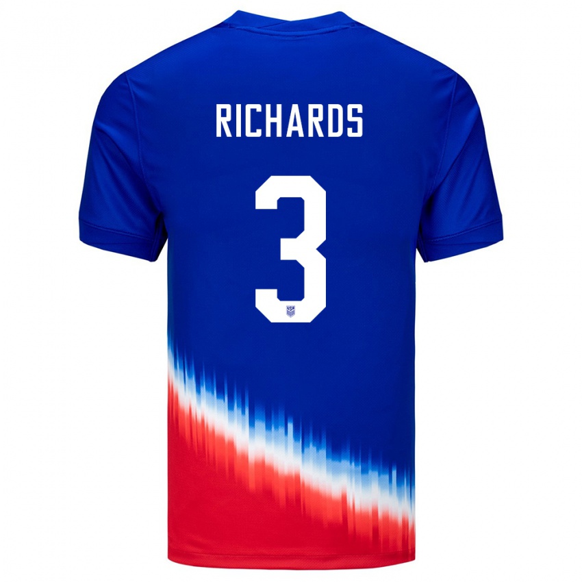 Homem Camisola Estados Unidos Chris Richards #3 Azul Alternativa 24-26 Camisa