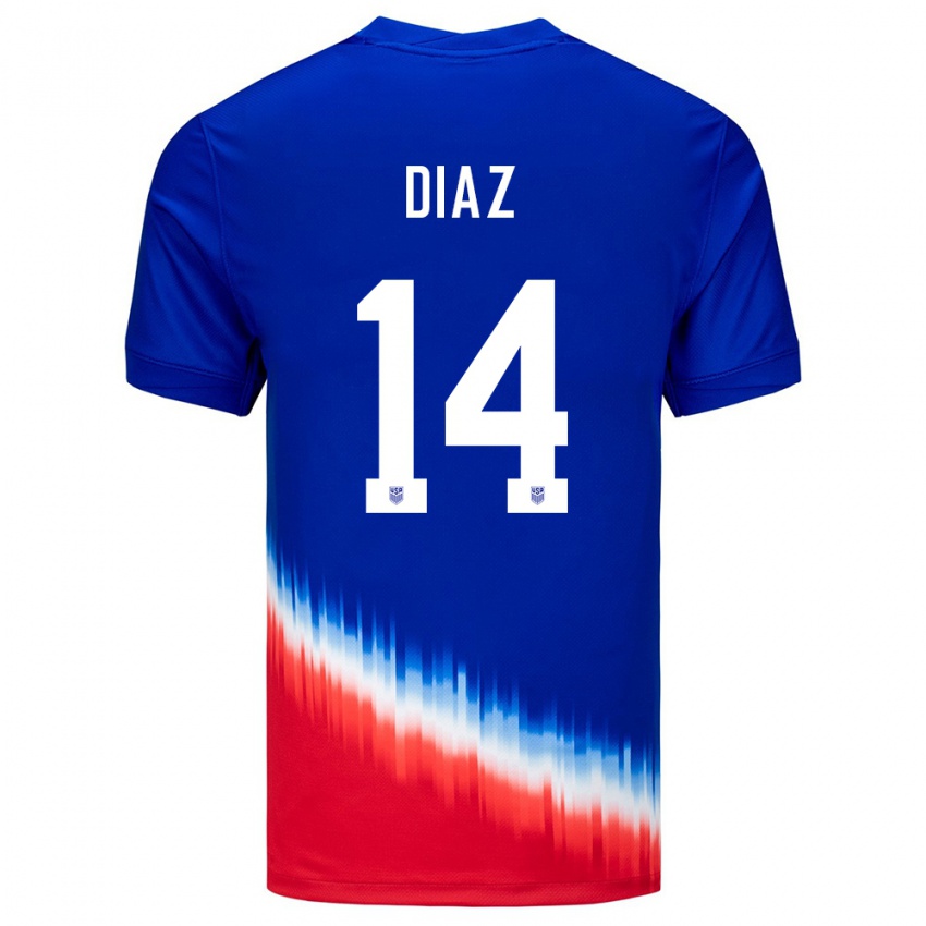 Homem Camisola Estados Unidos Christian Diaz #14 Azul Alternativa 24-26 Camisa