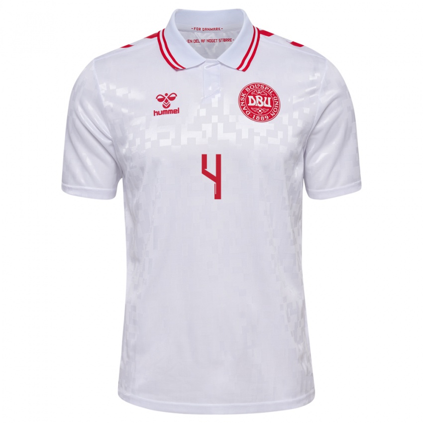 Homem Camisola Dinamarca Simon Kjaer #4 Branco Alternativa 24-26 Camisa