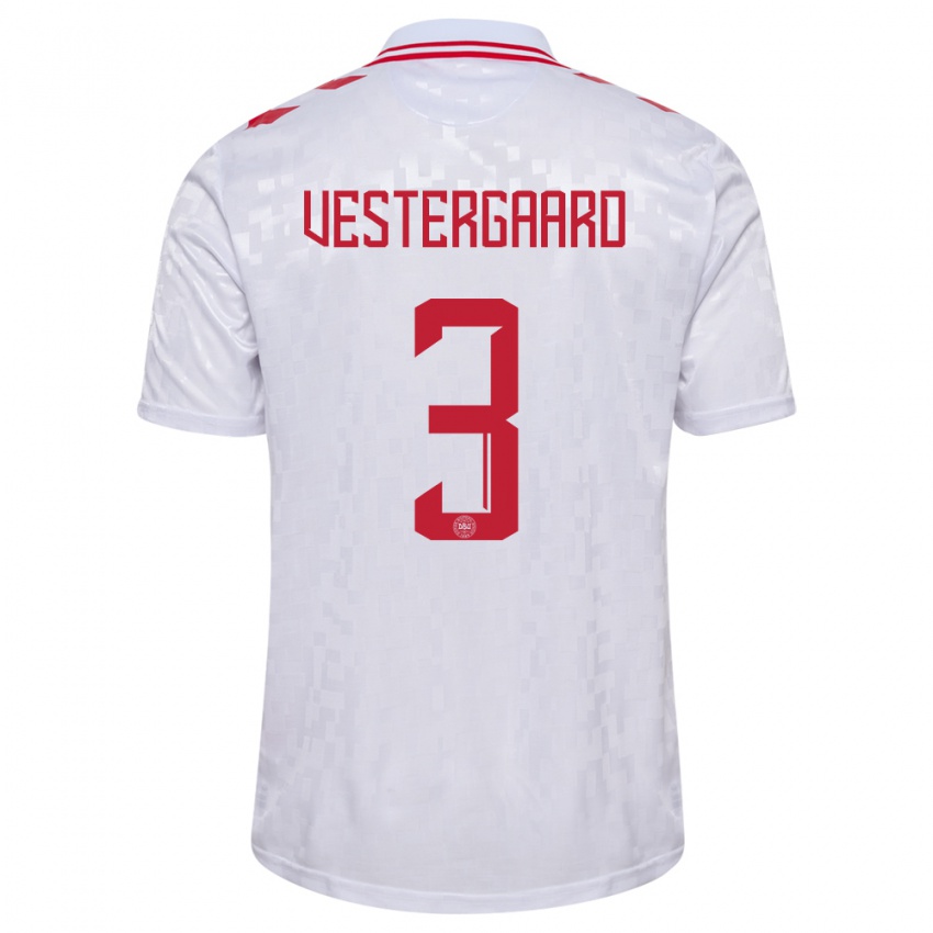 Homem Camisola Dinamarca Jannik Vestergaard #3 Branco Alternativa 24-26 Camisa