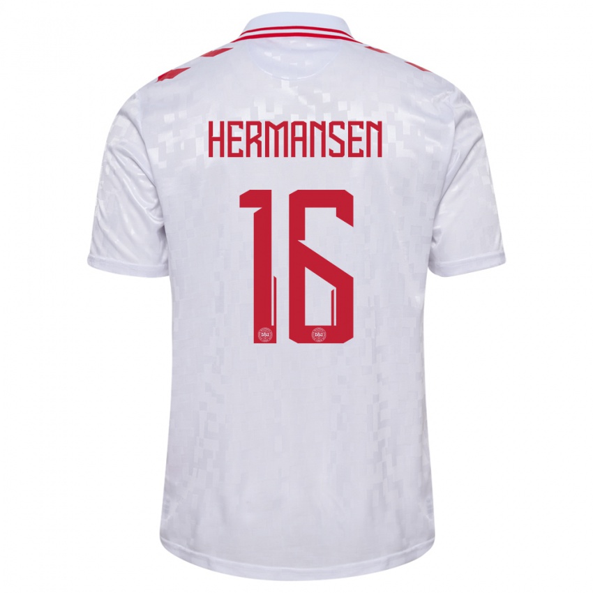 Homem Camisola Dinamarca Mads Hermansen #16 Branco Alternativa 24-26 Camisa