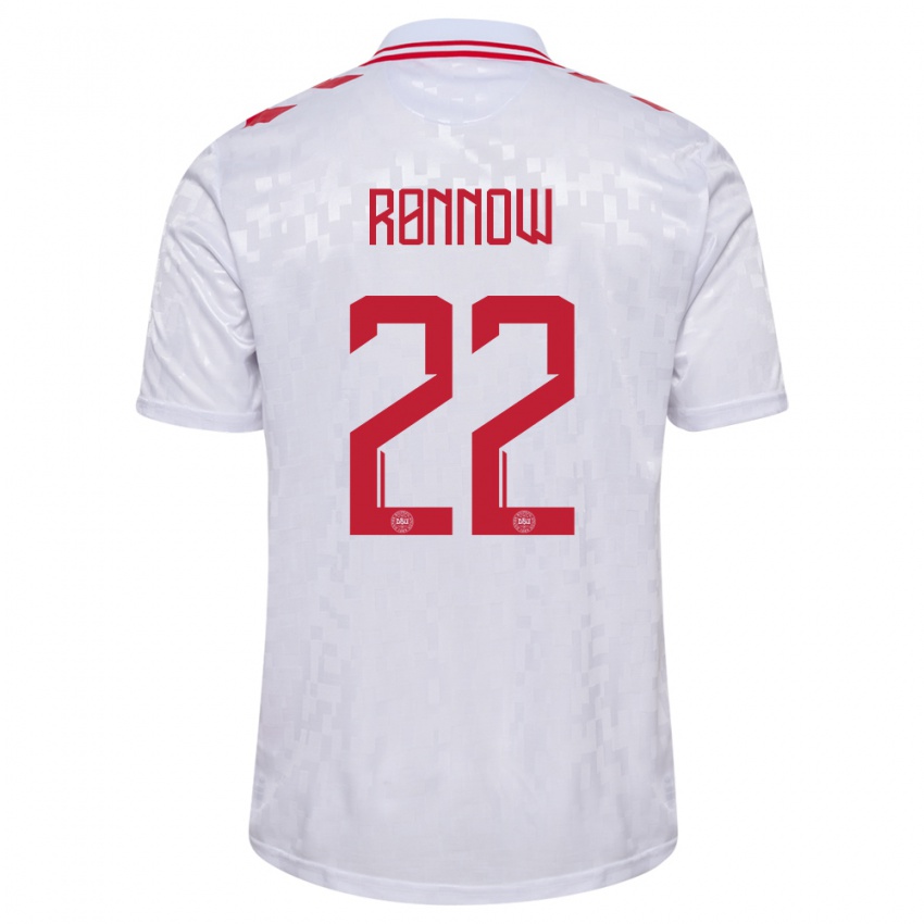 Homem Camisola Dinamarca Frederik Ronnow #22 Branco Alternativa 24-26 Camisa