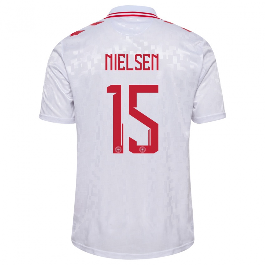 Homem Camisola Dinamarca Villads Nielsen #15 Branco Alternativa 24-26 Camisa