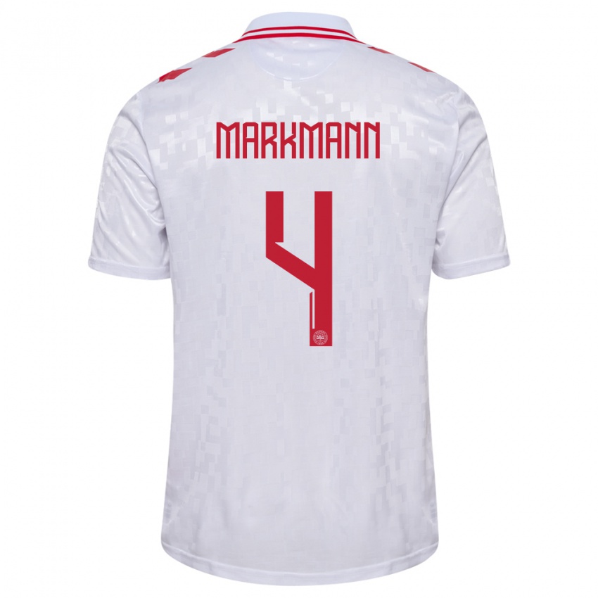 Homem Camisola Dinamarca Noah Markmann #4 Branco Alternativa 24-26 Camisa