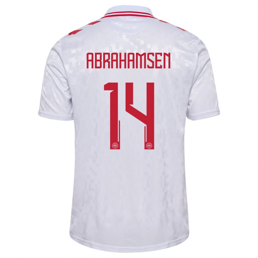 Homem Camisola Dinamarca Mads Abrahamsen #14 Branco Alternativa 24-26 Camisa