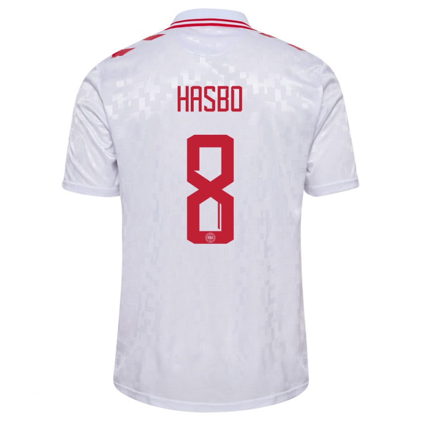 Homem Camisola Dinamarca Josefine Hasbo #8 Branco Alternativa 24-26 Camisa