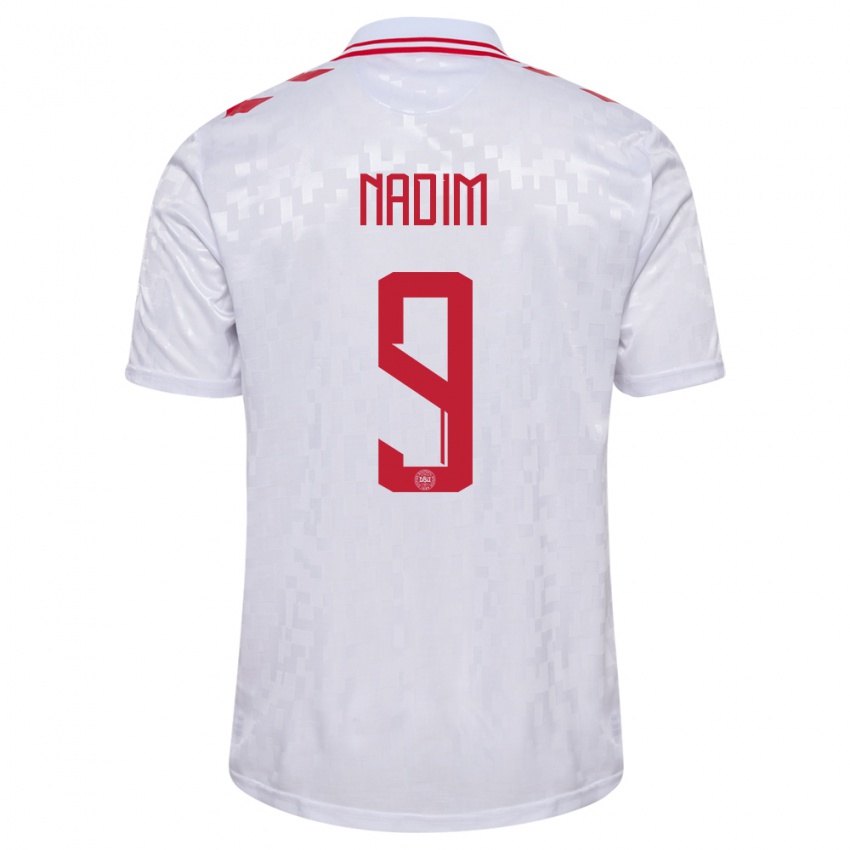 Homem Camisola Dinamarca Nadia Nadim #9 Branco Alternativa 24-26 Camisa