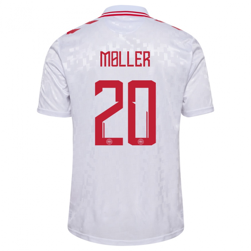 Homem Camisola Dinamarca Caroline Moller #20 Branco Alternativa 24-26 Camisa