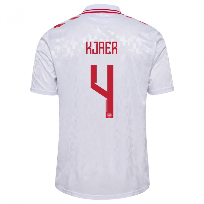 Homem Camisola Dinamarca Simon Kjaer #4 Branco Alternativa 24-26 Camisa