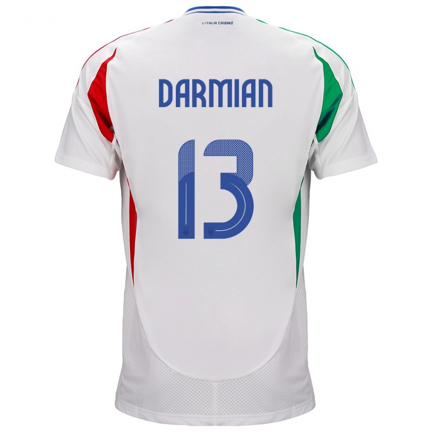 Homem Camisola Itália Matteo Darmian #13 Branco Alternativa 24-26 Camisa