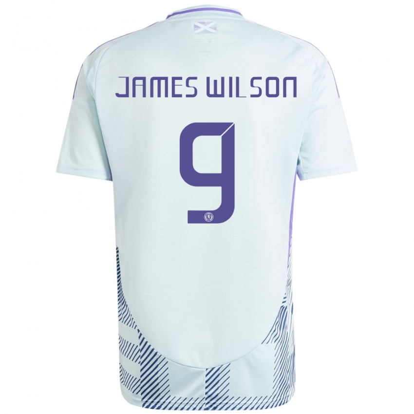 Homem Camisola Escócia James Wilson #9 Azul Menta Claro Alternativa 24-26 Camisa