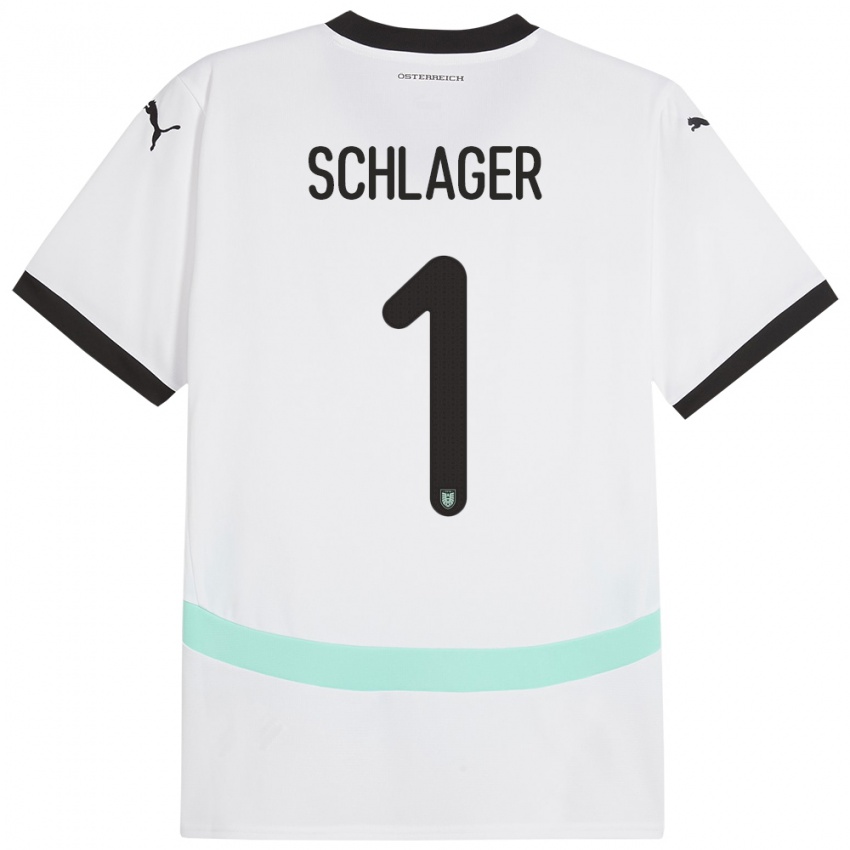 Homem Camisola Áustria Alexander Schlager #1 Branco Alternativa 24-26 Camisa