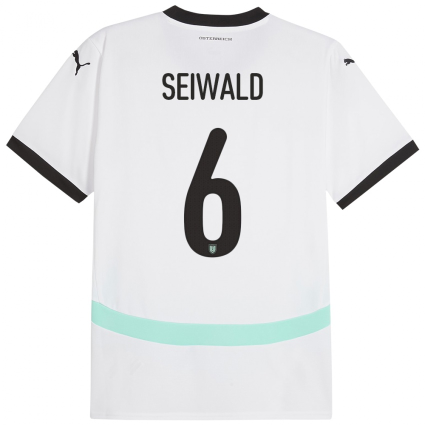 Homem Camisola Áustria Nicolas Seiwald #6 Branco Alternativa 24-26 Camisa