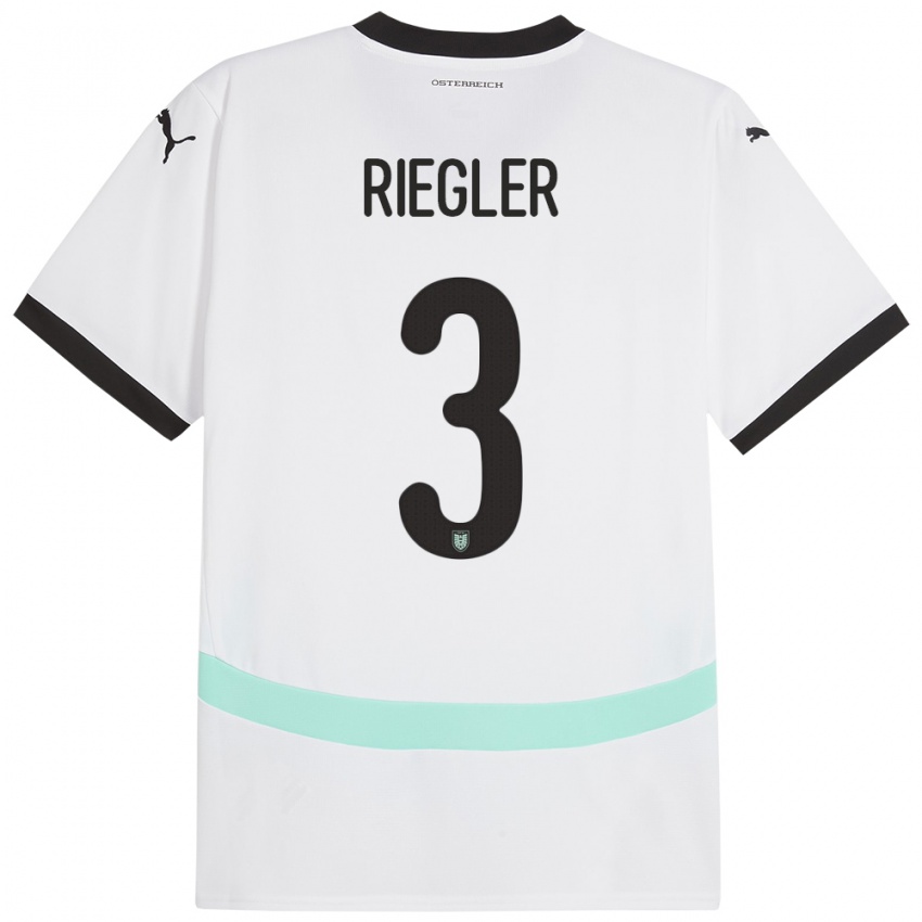 Homem Camisola Áustria David Riegler #3 Branco Alternativa 24-26 Camisa