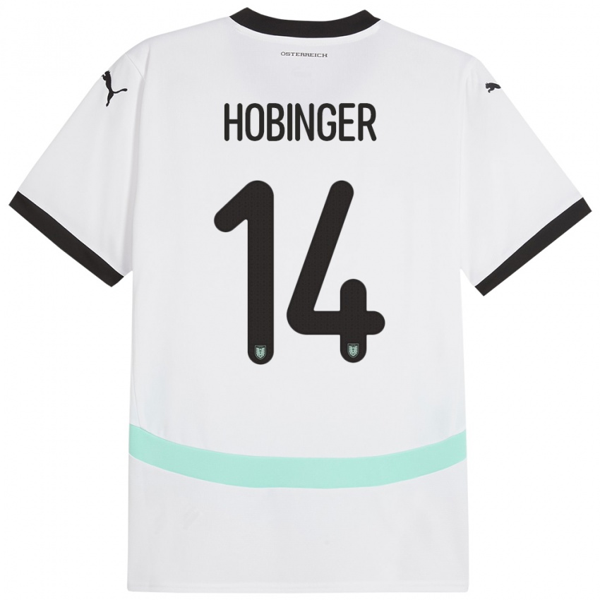 Homem Camisola Áustria Marie Höbinger #14 Branco Alternativa 24-26 Camisa