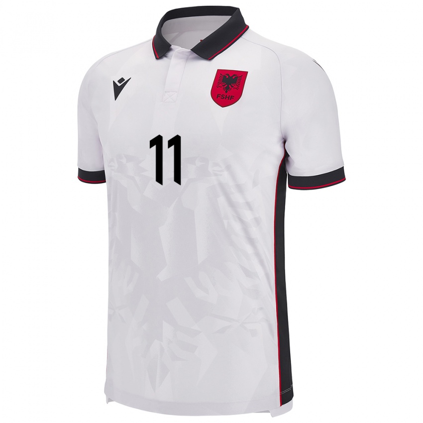 Homem Camisola Albânia Stiven Shpendi #11 Branco Alternativa 24-26 Camisa