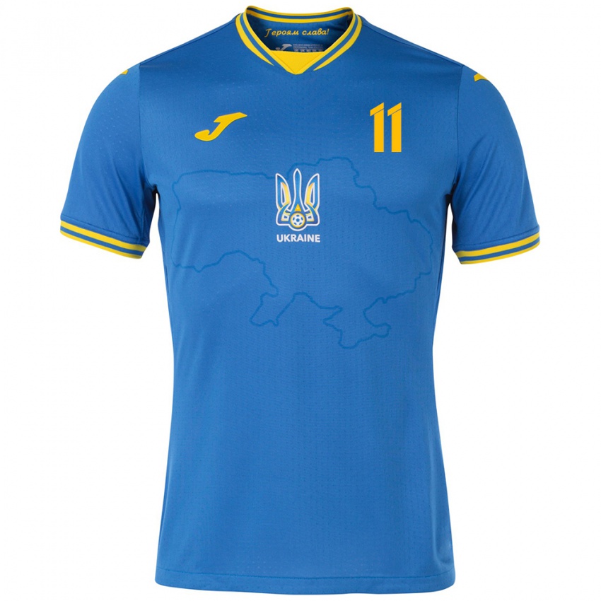 Homem Camisola Ucrânia Nikita Kryvtsov #11 Azul Alternativa 24-26 Camisa