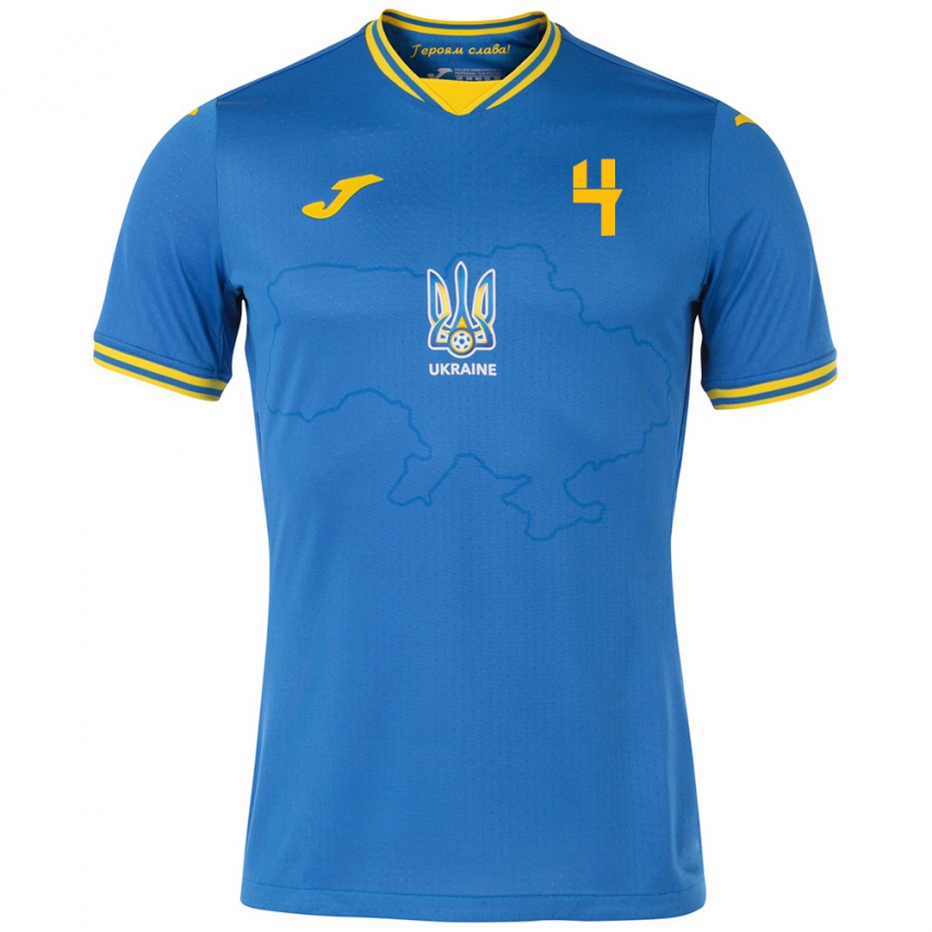 Homem Camisola Ucrânia Tetyana Romanenko #4 Azul Alternativa 24-26 Camisa