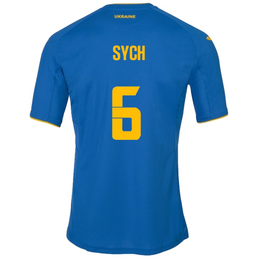 Homem Camisola Ucrânia Oleksiy Sych #6 Azul Alternativa 24-26 Camisa