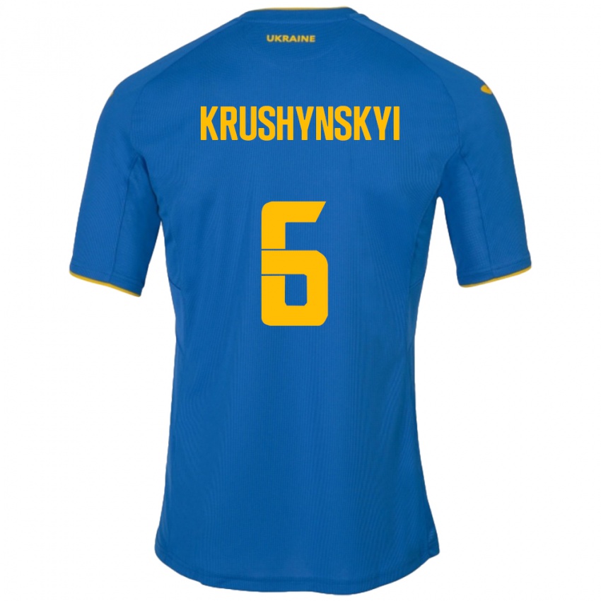 Homem Camisola Ucrânia Borys Krushynskyi #6 Azul Alternativa 24-26 Camisa