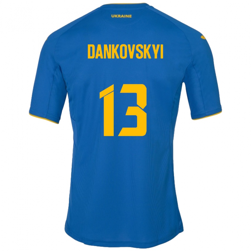 Homem Camisola Ucrânia Yegor Dankovskyi #13 Azul Alternativa 24-26 Camisa