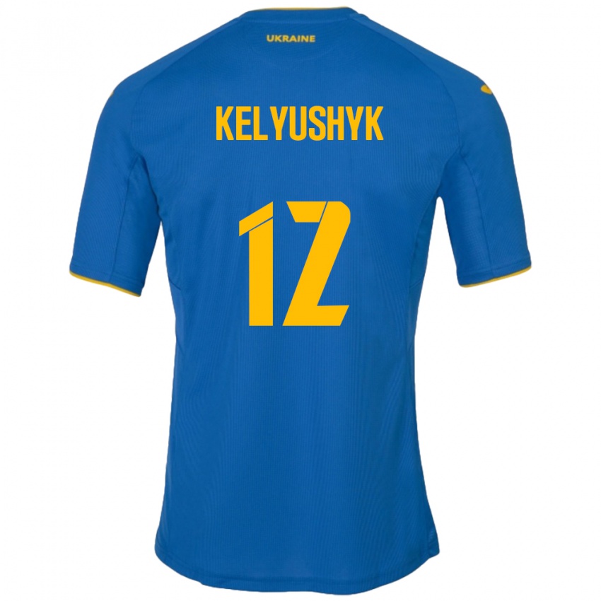 Homem Camisola Ucrânia Darya Kelyushyk #12 Azul Alternativa 24-26 Camisa