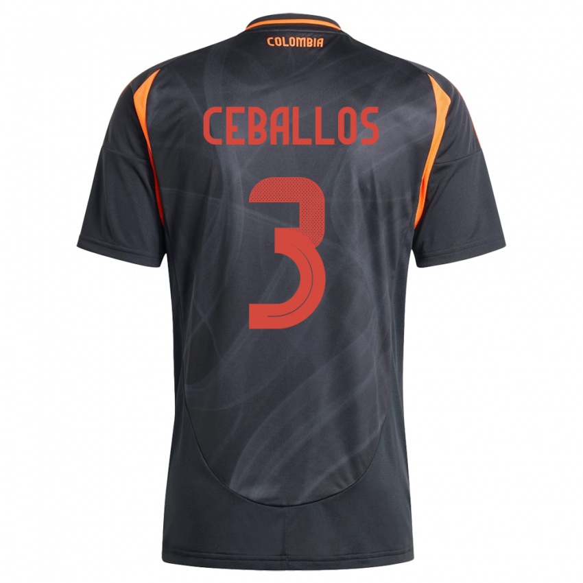 Homem Camisola Colômbia Brayan Ceballos #3 Preto Alternativa 24-26 Camisa