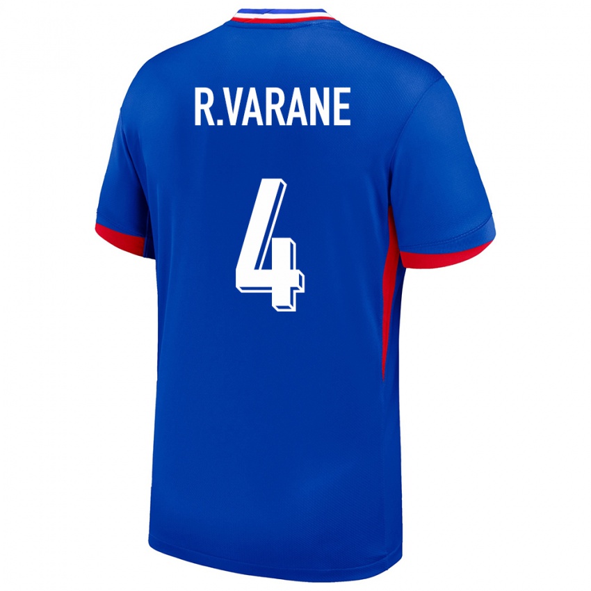 Mulher Camisola França Raphael Varane #4 Azul Principal 24-26 Camisa