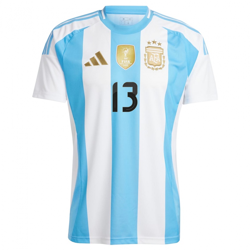 Mulher Camisola Argentina Cristian Romero #13 Branco Azul Principal 24-26 Camisa