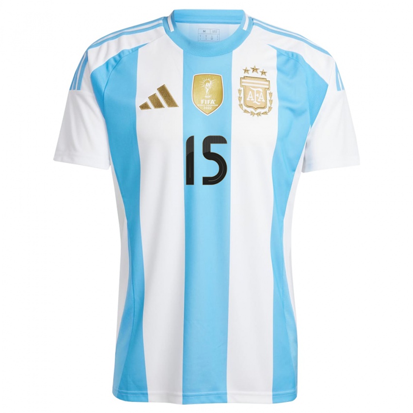 Mulher Camisola Argentina Nicolas Gonzalez #15 Branco Azul Principal 24-26 Camisa