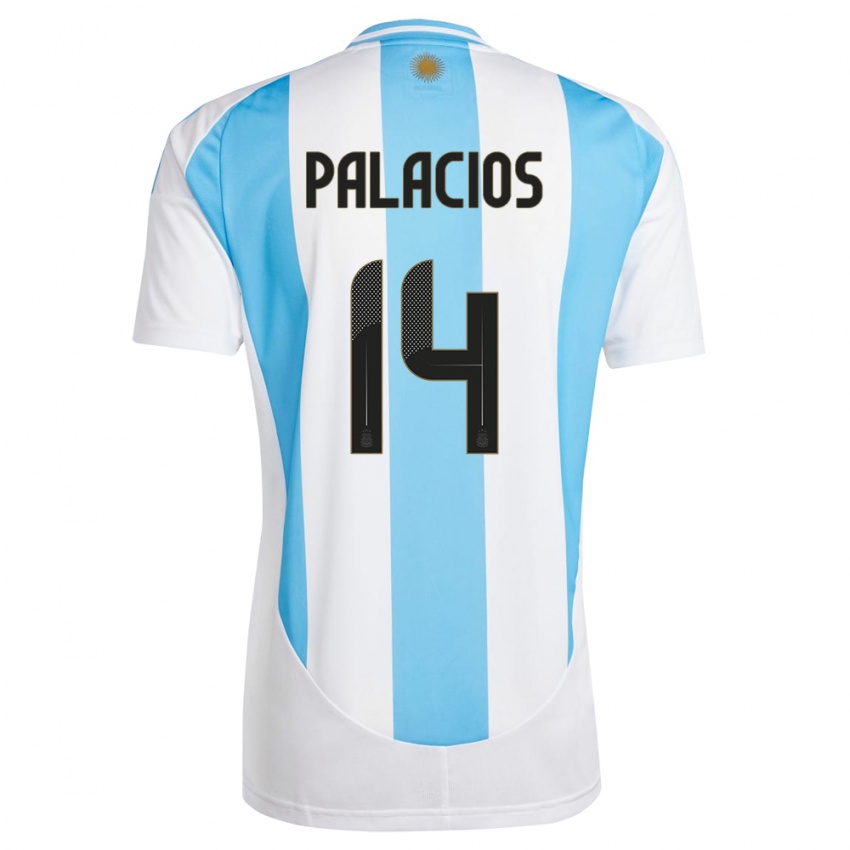 Mulher Camisola Argentina Exequiel Palacios #14 Branco Azul Principal 24-26 Camisa