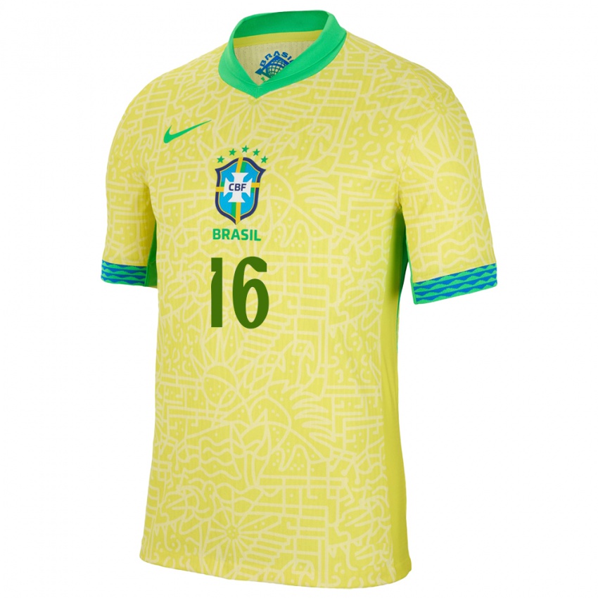 Mulher Camisola Brasil Renan Lodi #16 Amarelo Principal 24-26 Camisa