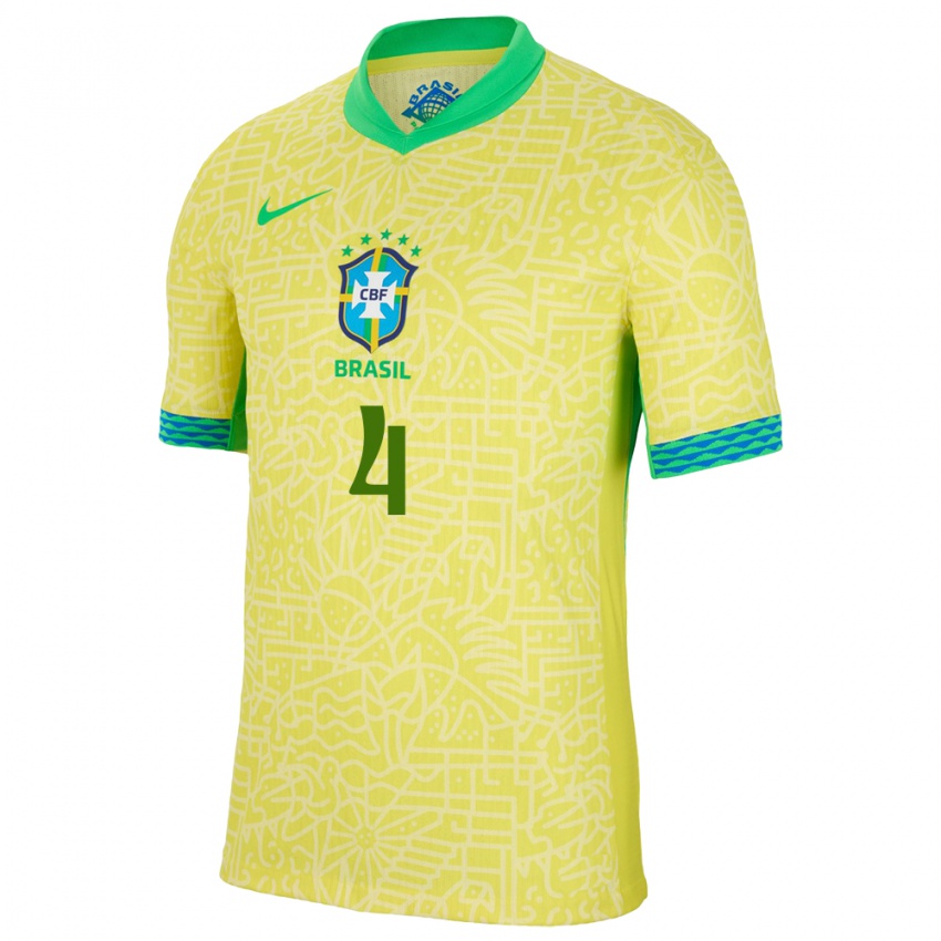 Mulher Camisola Brasil Marquinhos #4 Amarelo Principal 24-26 Camisa