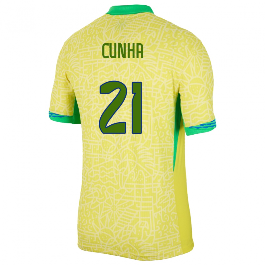 Mulher Camisola Brasil Matheus Cunha #21 Amarelo Principal 24-26 Camisa