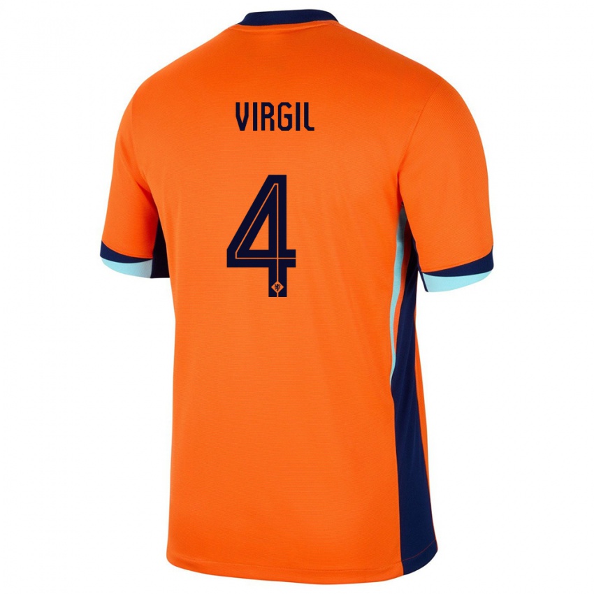 Mulher Camisola Países Baixos Virgil Van Dijk #4 Laranja Principal 24-26 Camisa