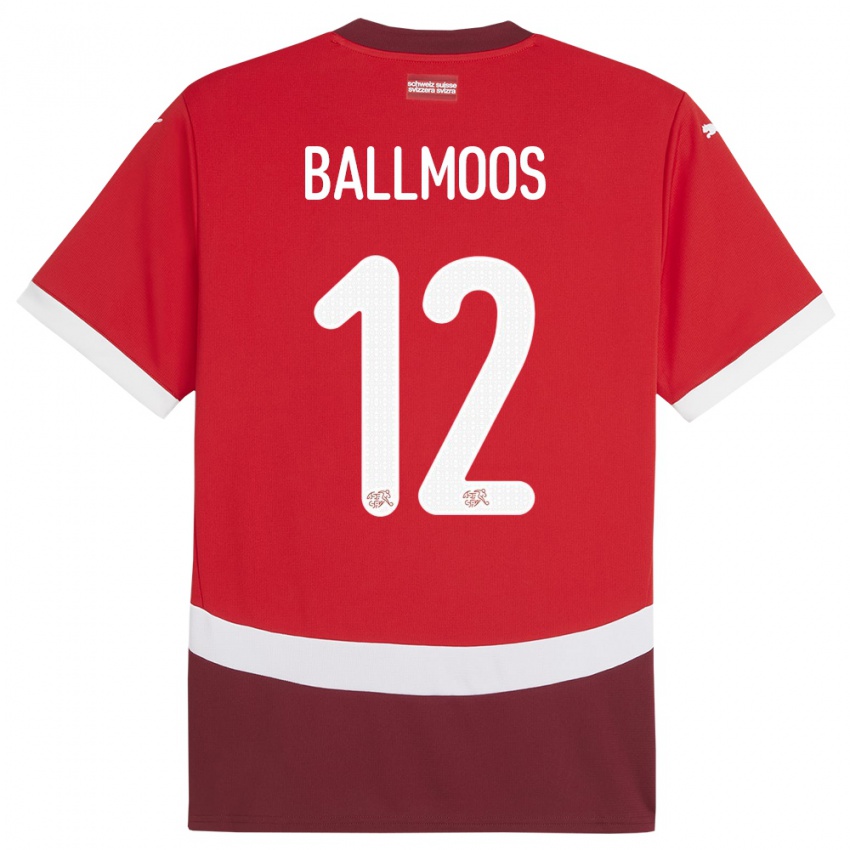 Mulher Camisola Suiça David Von Ballmoos #12 Vermelho Principal 24-26 Camisa